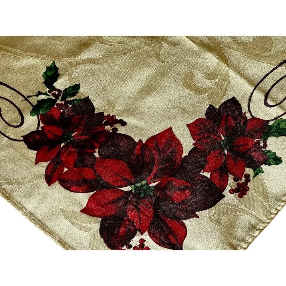 St. Nicholaus Square Christmas Tablecloth & 8 Napkins Set Cardinals Script Cream